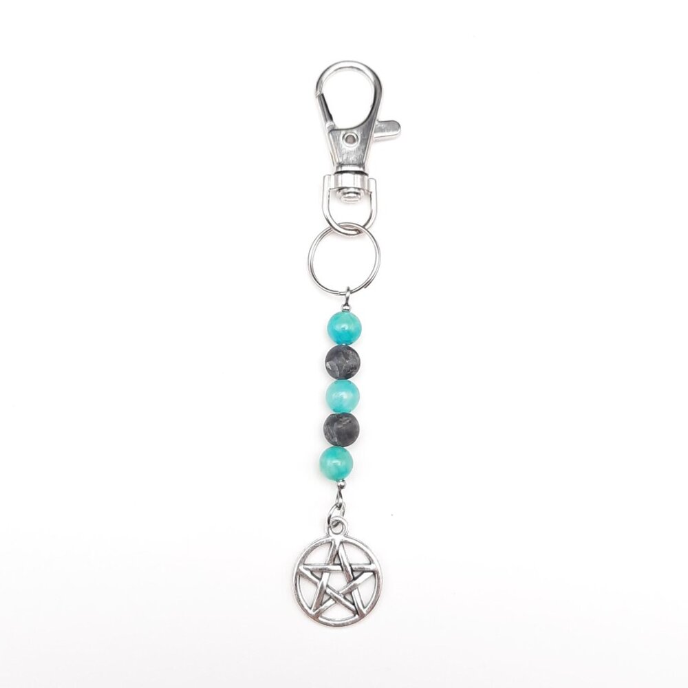 Pentacle Pentagram Wiccan Witch Black Blue Goth Keychain Handmade Accessory